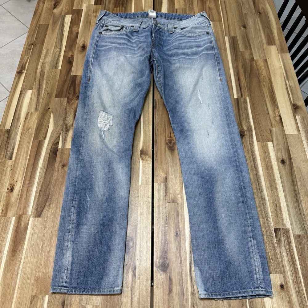 True Religion Jeans Womens 30 Cameron Light Wash Distressed Crazy Fade USA Y2K